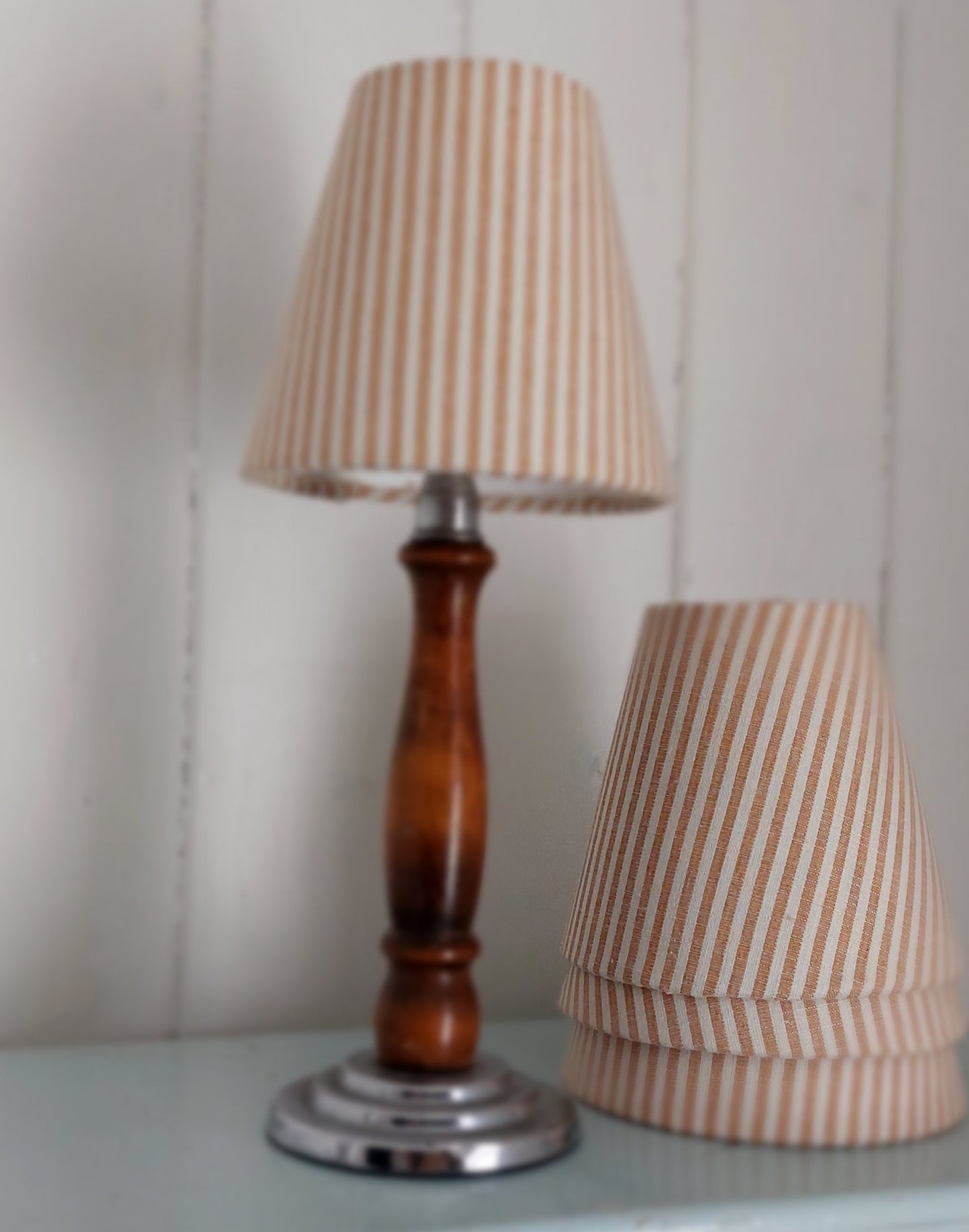 Linen Beige Ticking Stipes Candle Clip Lampshade