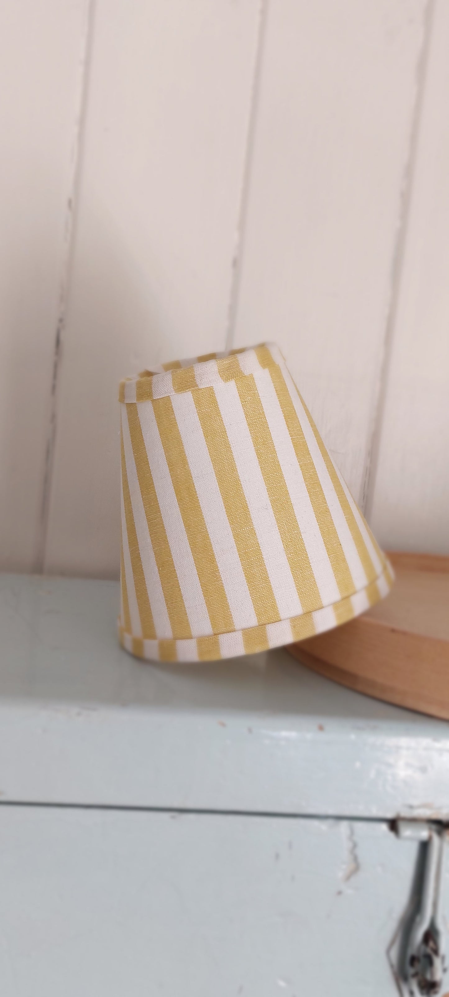 Yellow stripes Candle Clip Lampshade with trim