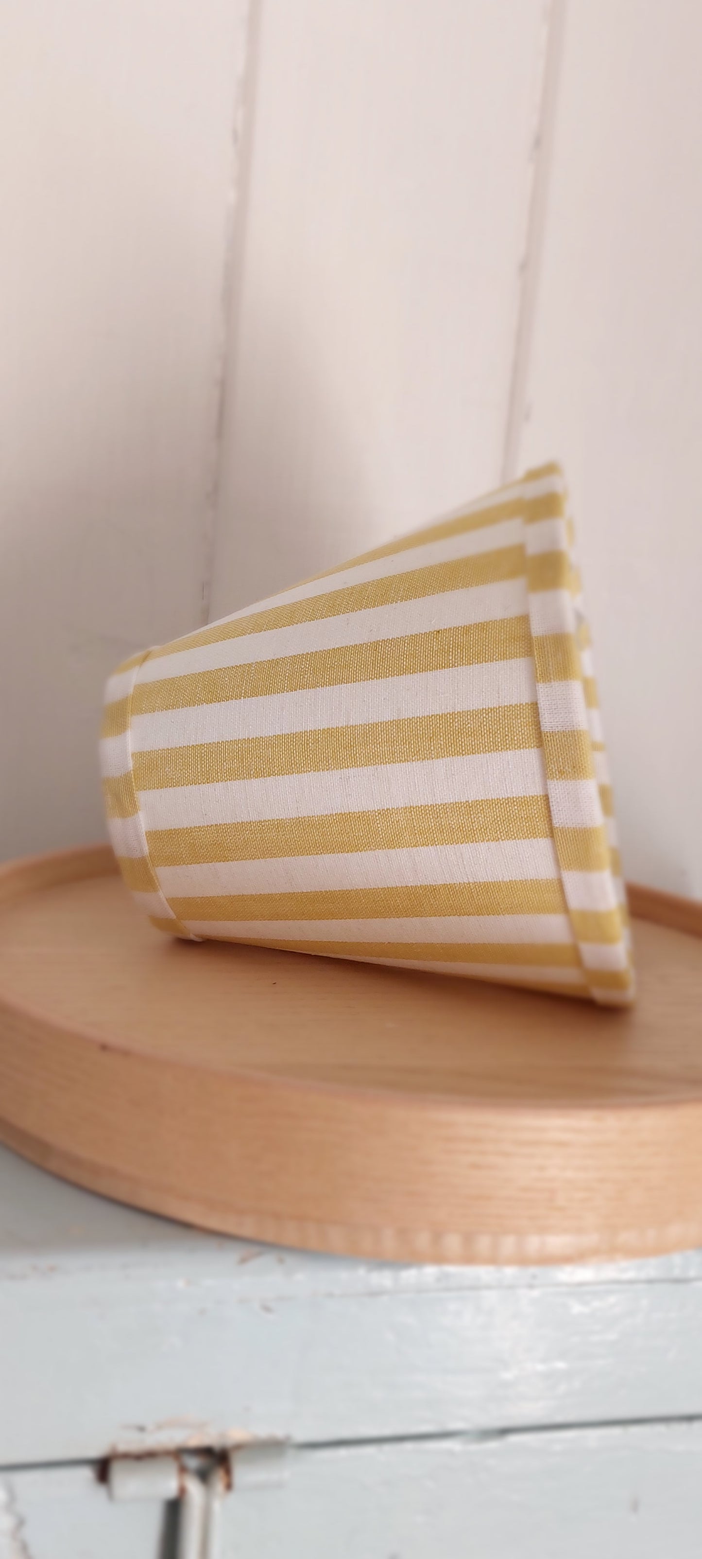 Yellow stripes Candle Clip Lampshade with trim