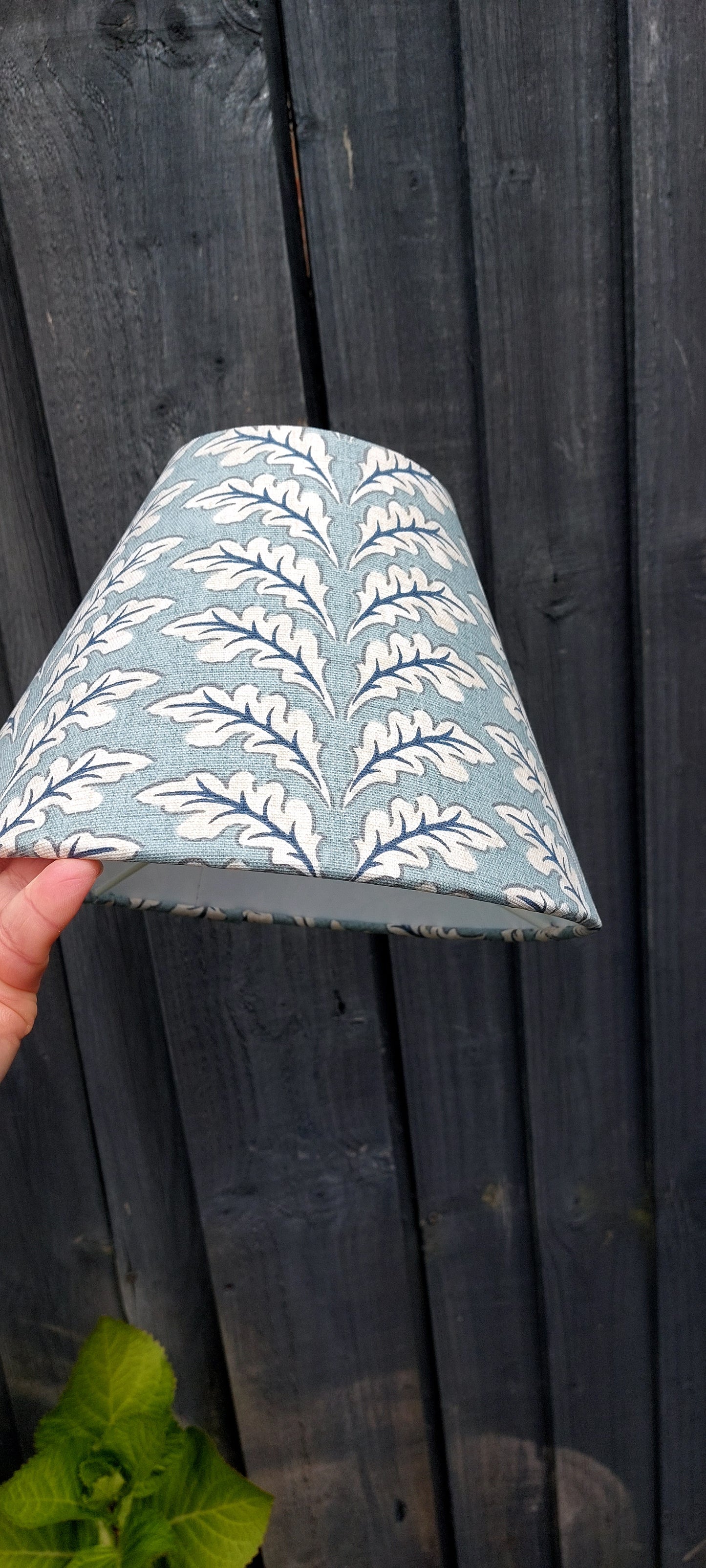 Morris leaf powder blue tapered lampshade