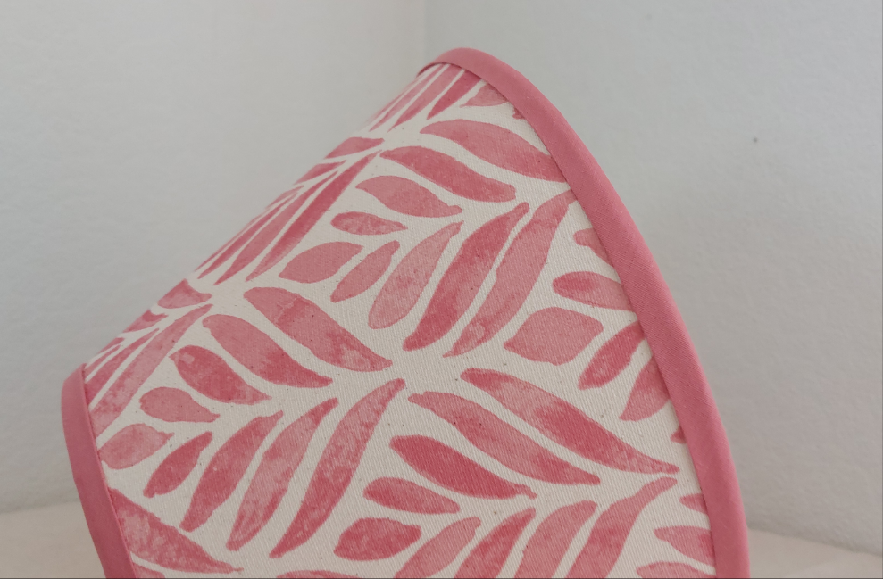 Coolie or tapered pink leaf linen lampshade