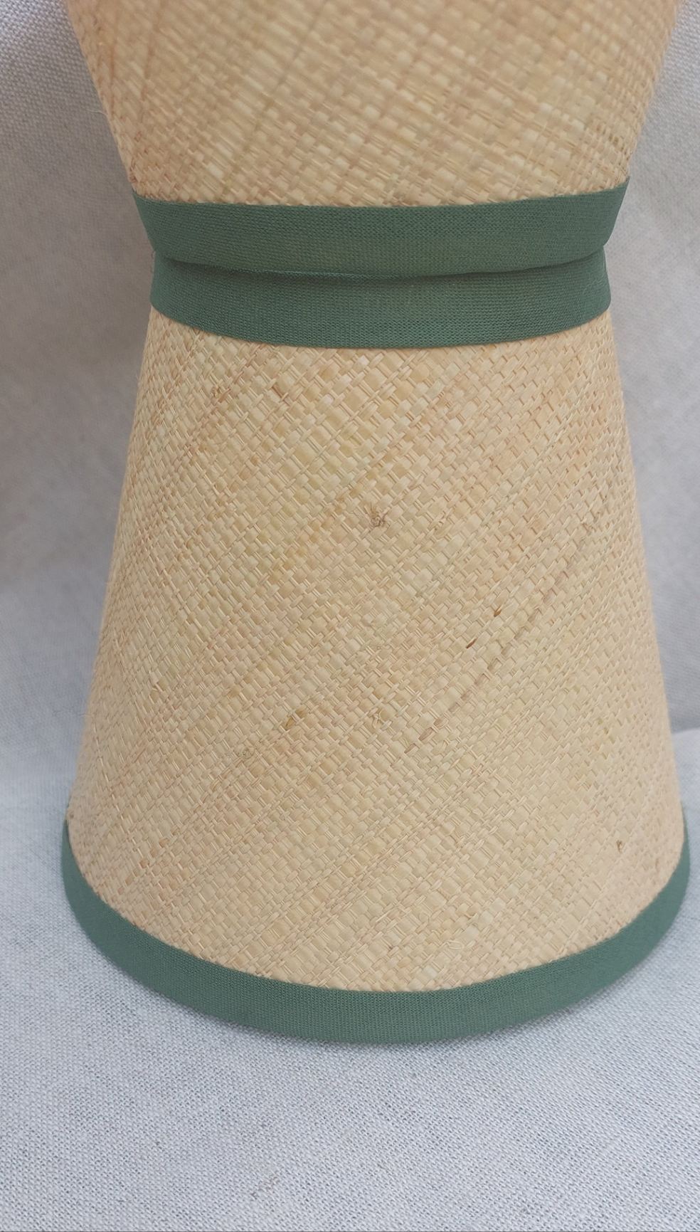 Raffia Candle Clip Lampshade with green trim.