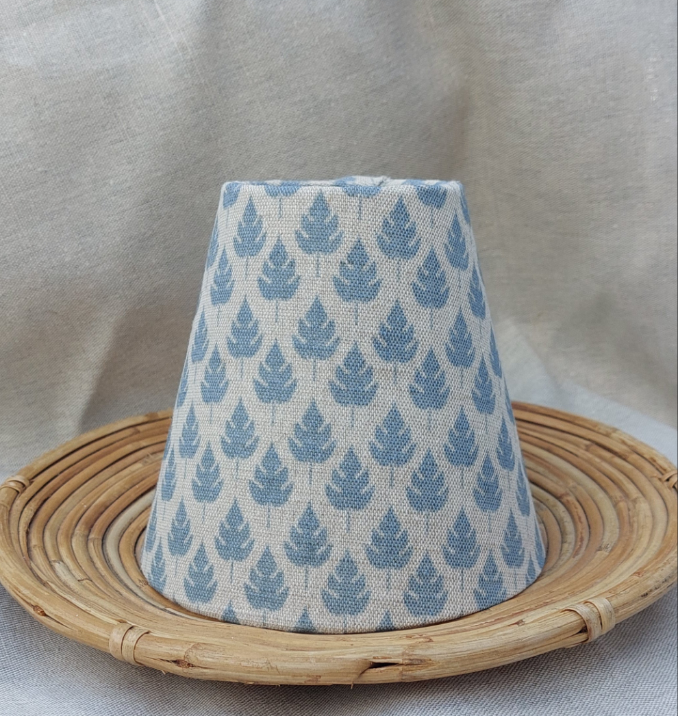 Pure Linen Blue Leaf Oatmeal Candle Clip Lampshade for Wall Lights Chandeliers