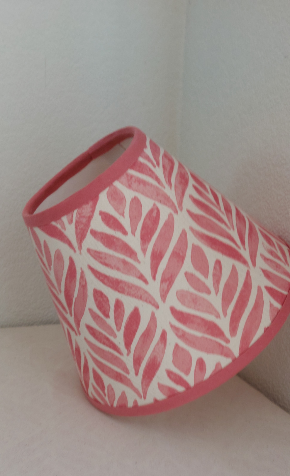 Coolie or tapered pink leaf linen lampshade