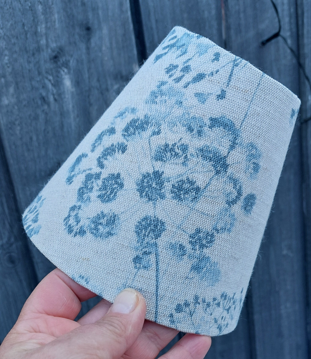 Hedgerow blue linen handmade candle clip lampshade