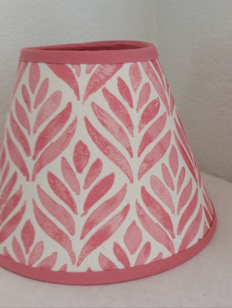 Coolie or tapered pink leaf linen lampshade