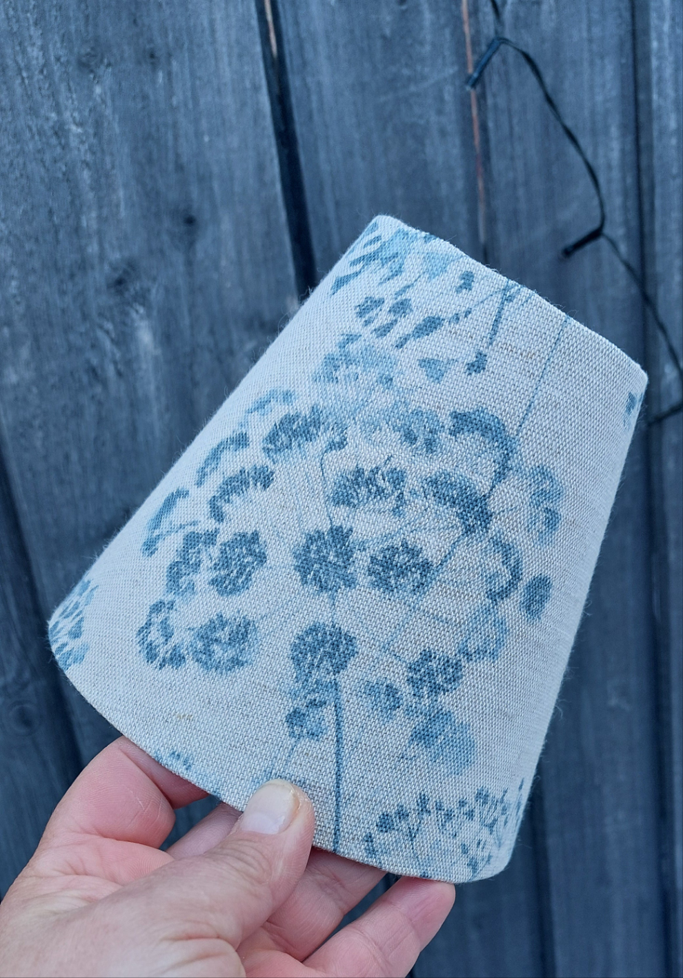 Hedgerow blue linen handmade candle clip lampshade