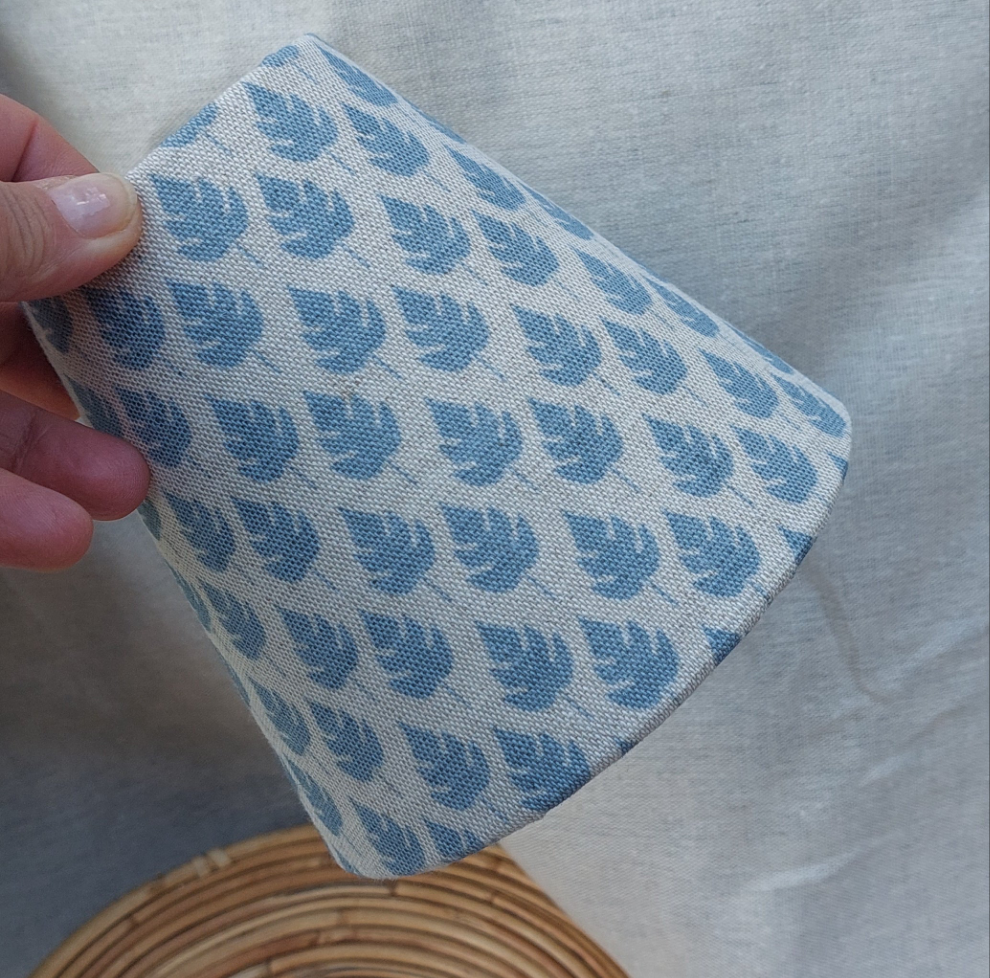 Pure Linen Blue Leaf Oatmeal Candle Clip Lampshade for Wall Lights Chandeliers