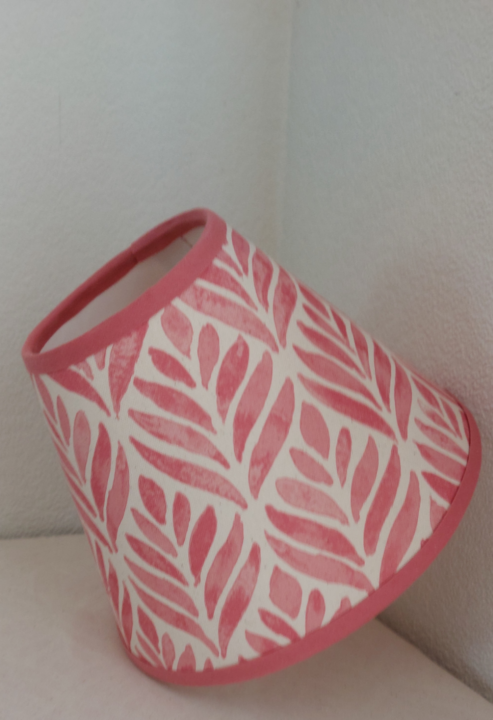 Coolie or tapered pink leaf linen lampshade