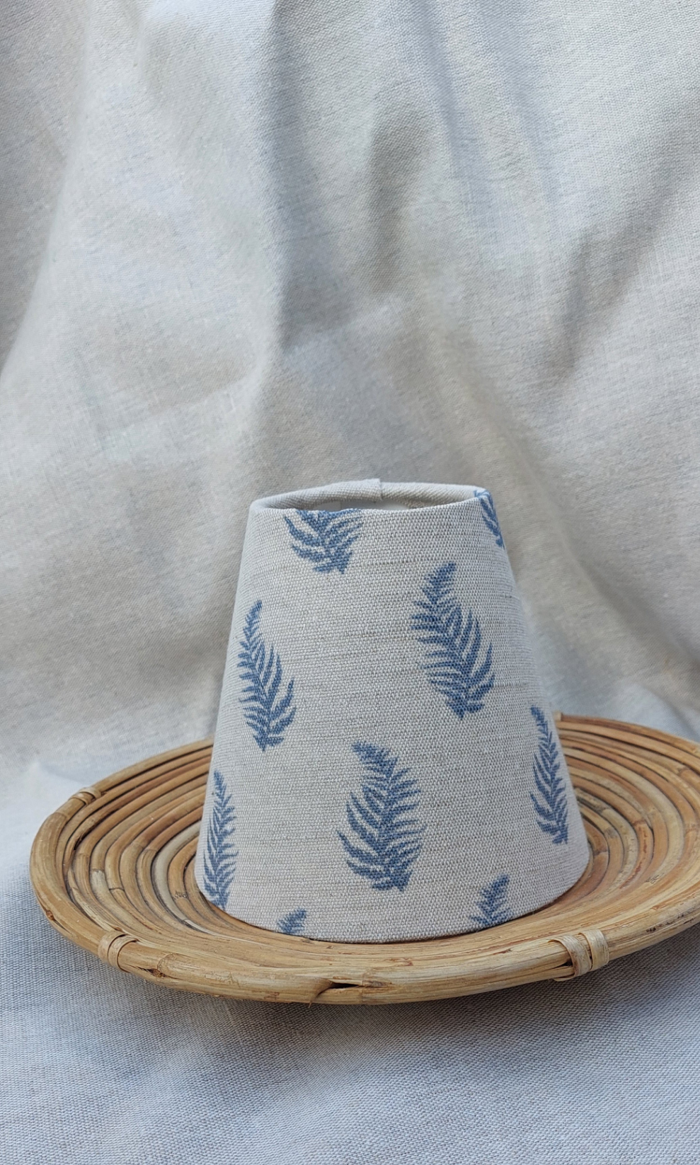 Blue fern linen lampshade candle clip scone