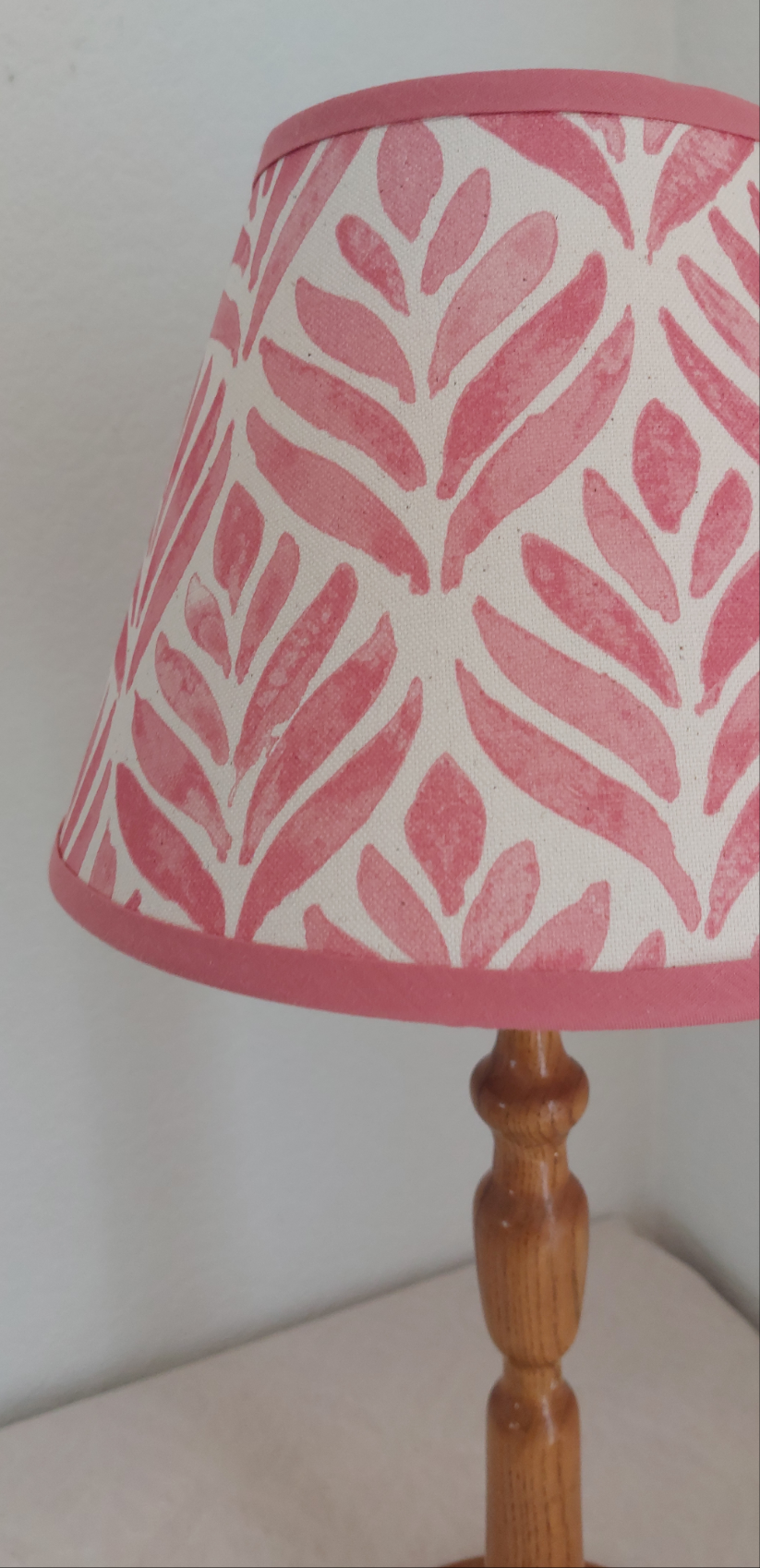 Handmade lampshade pink trim leaf