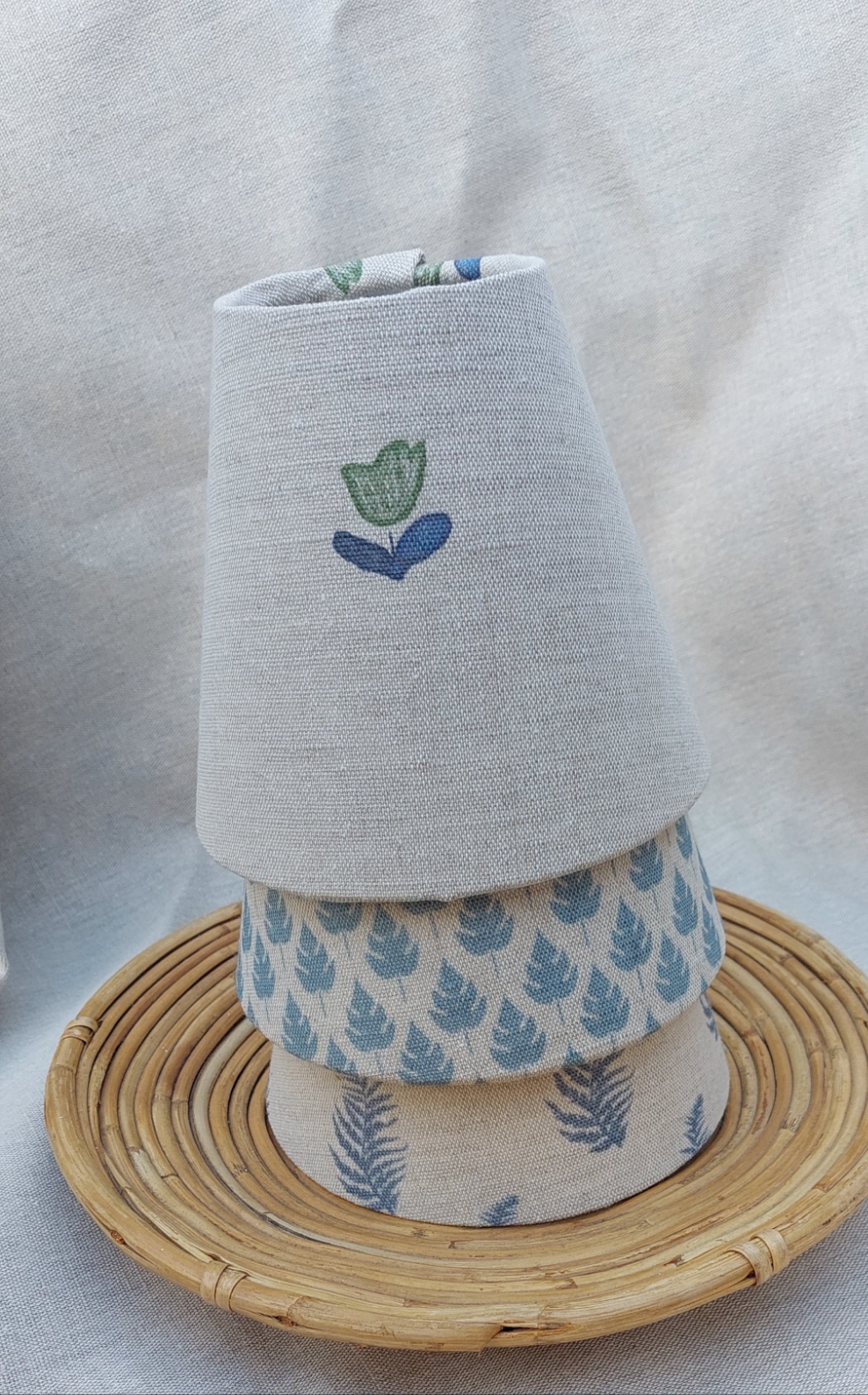 Pure Linen Blue Leaf Oatmeal Candle Clip Lampshade for Wall Lights Chandeliers
