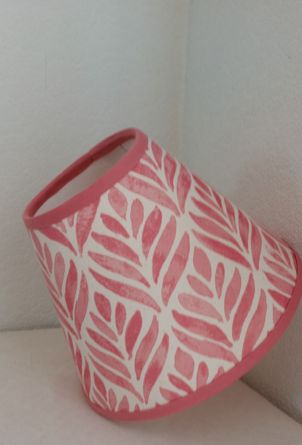 Coolie or tapered pink leaf linen lampshade