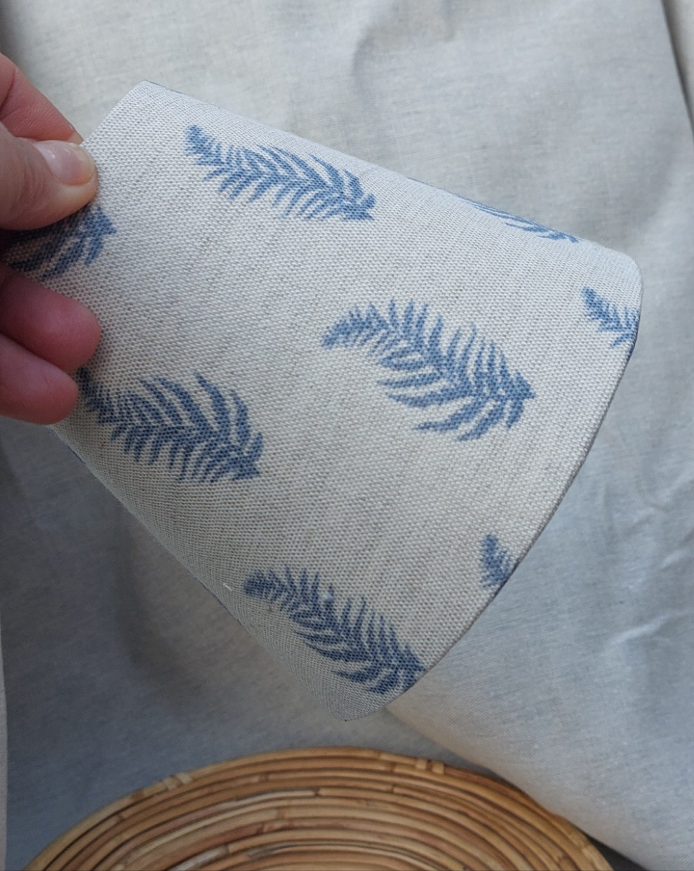 Blue fern linen lampshade candle clip scone