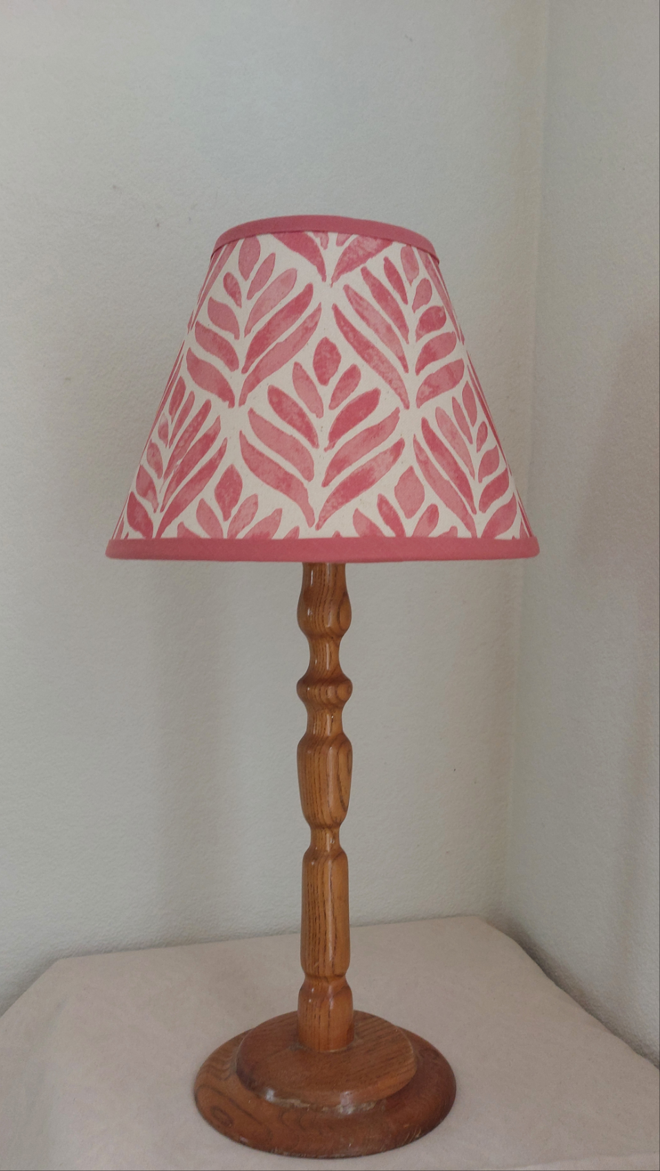 Coolie or tapered pink leaf linen lampshade
