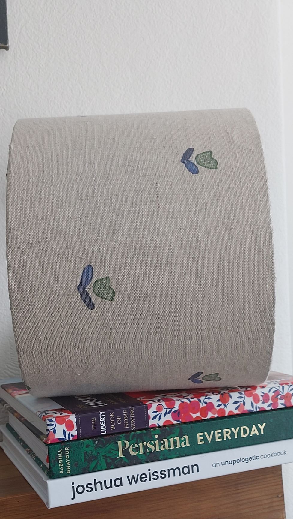 Vintage Linen blue tapered or drum lampshade