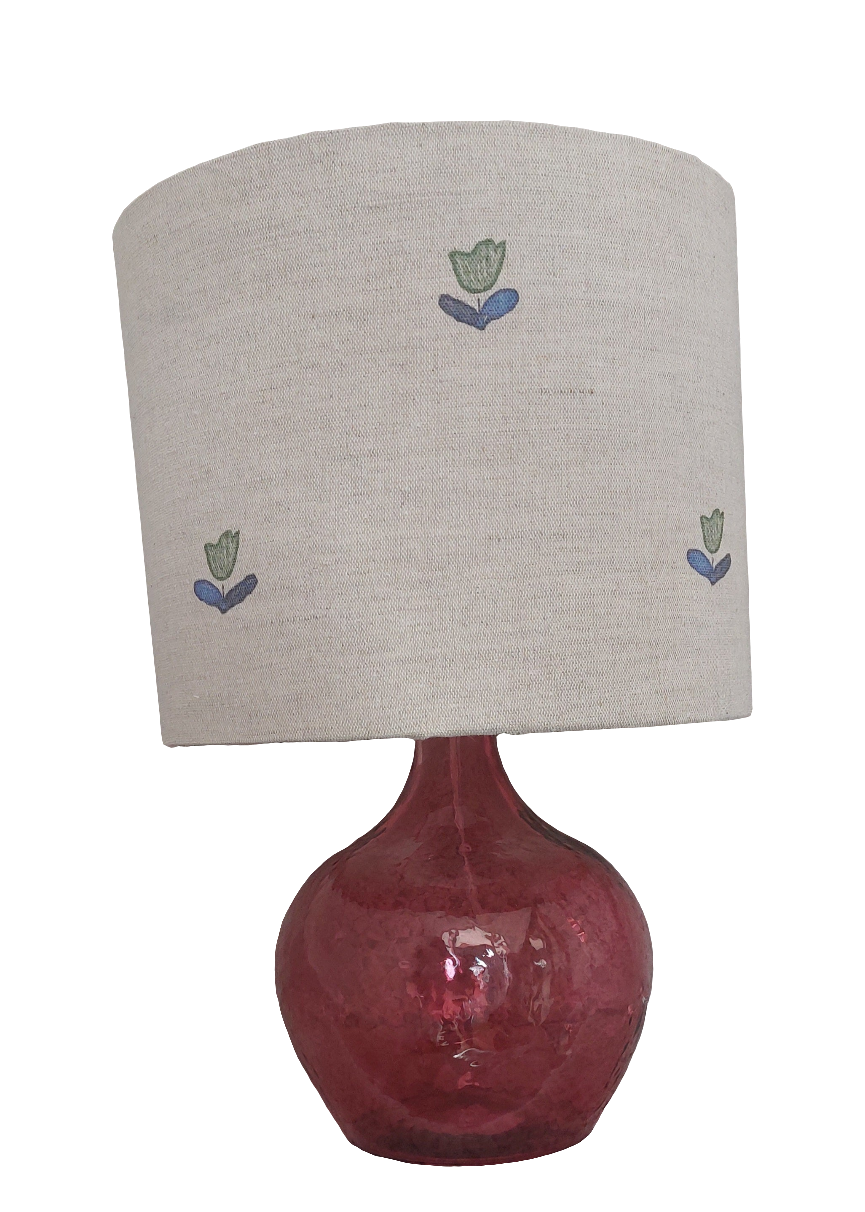 Vintage Linen blue tapered or drum lampshade