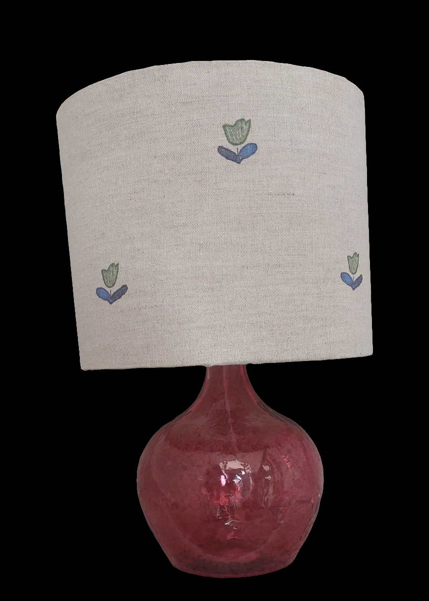 Vintage Linen blue tapered or drum lampshade