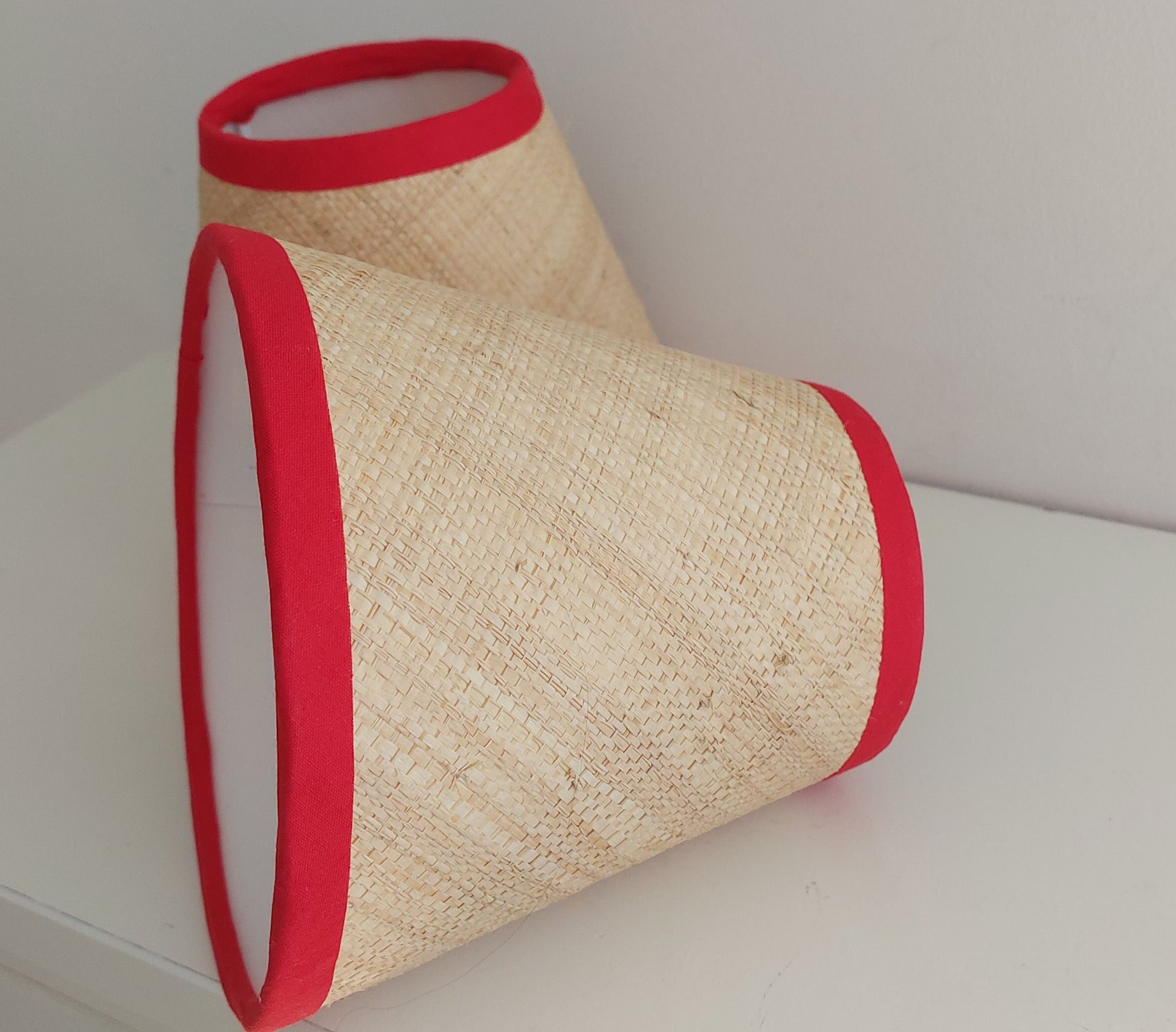 Candle clip lampshade raffia bright red trim chandelier lamp shades
