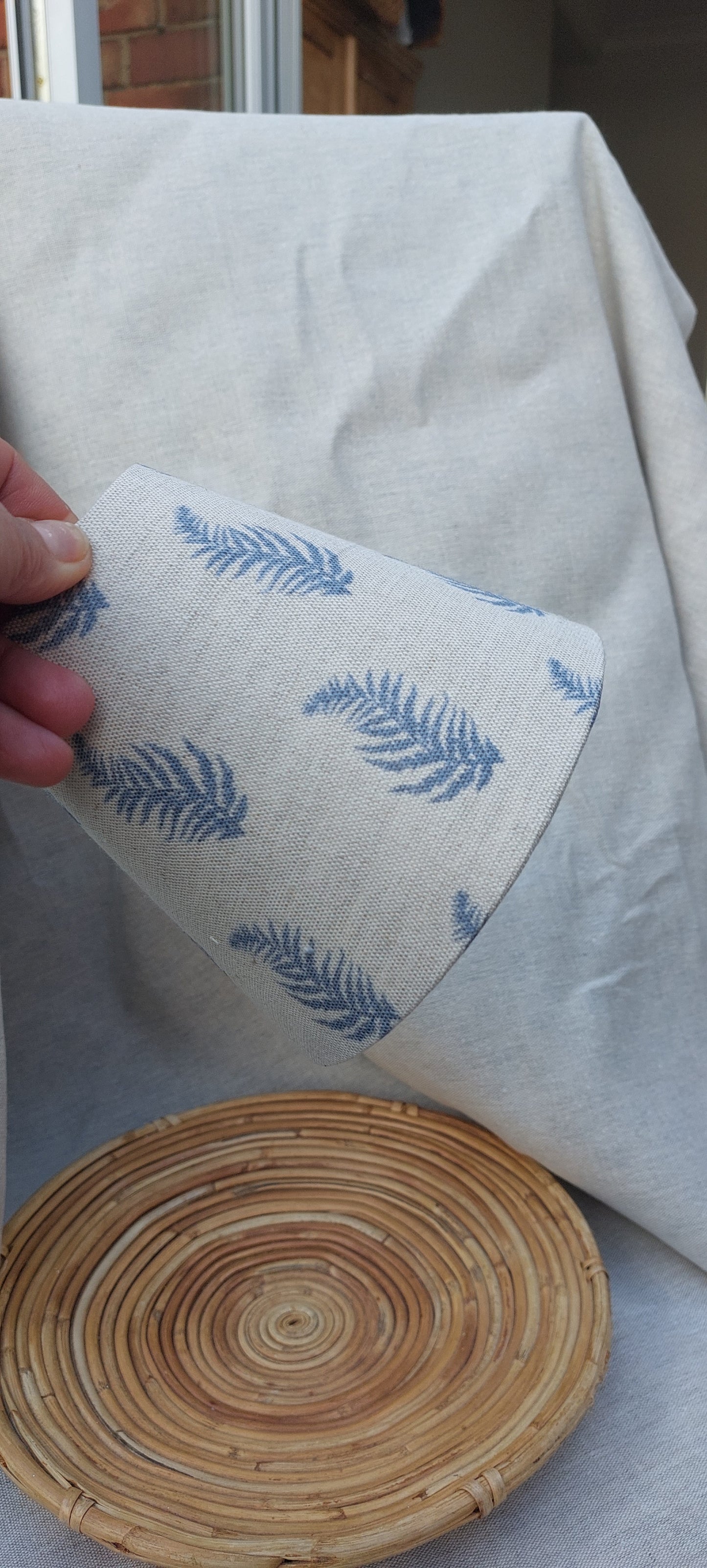 Blue fern linen lampshade candle clip scone