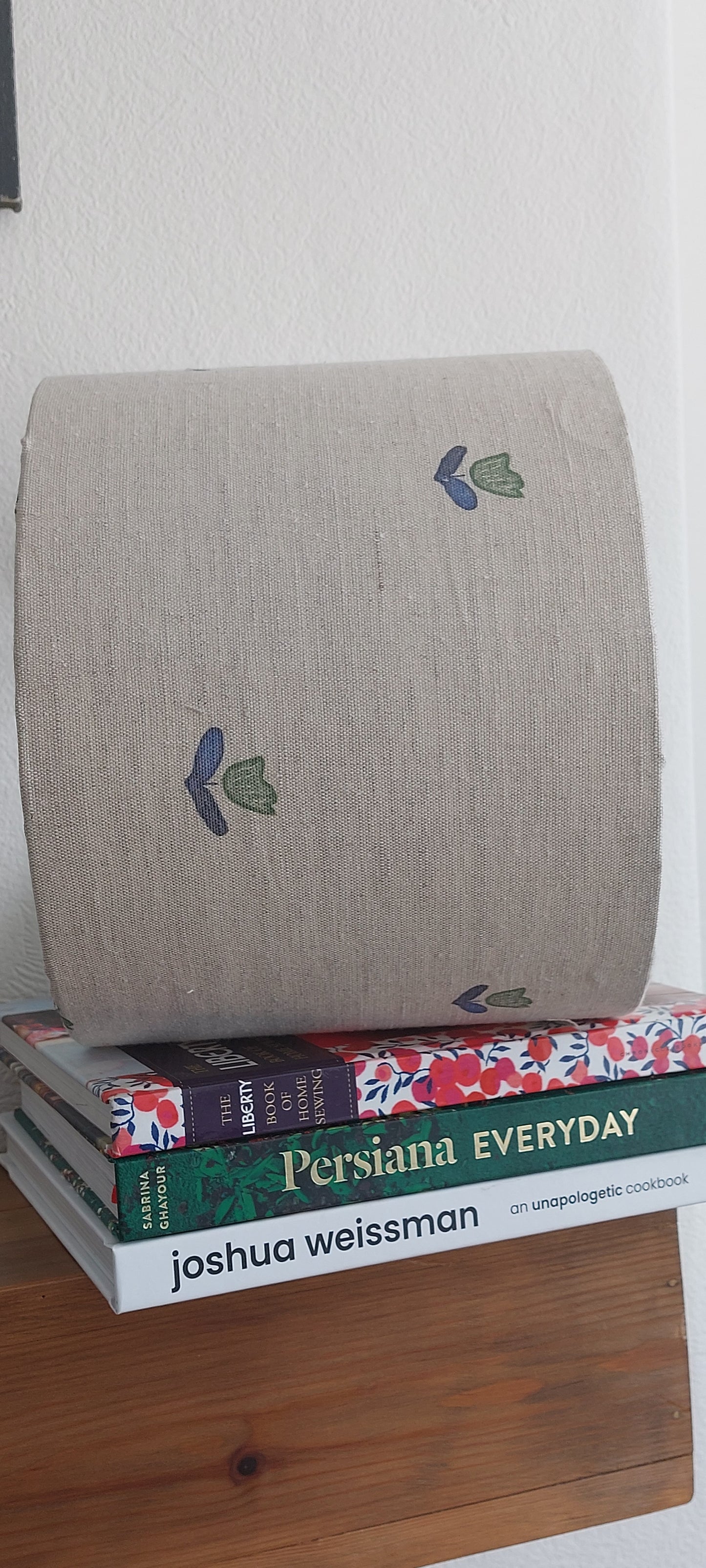Vintage Linen blue tapered or drum lampshade