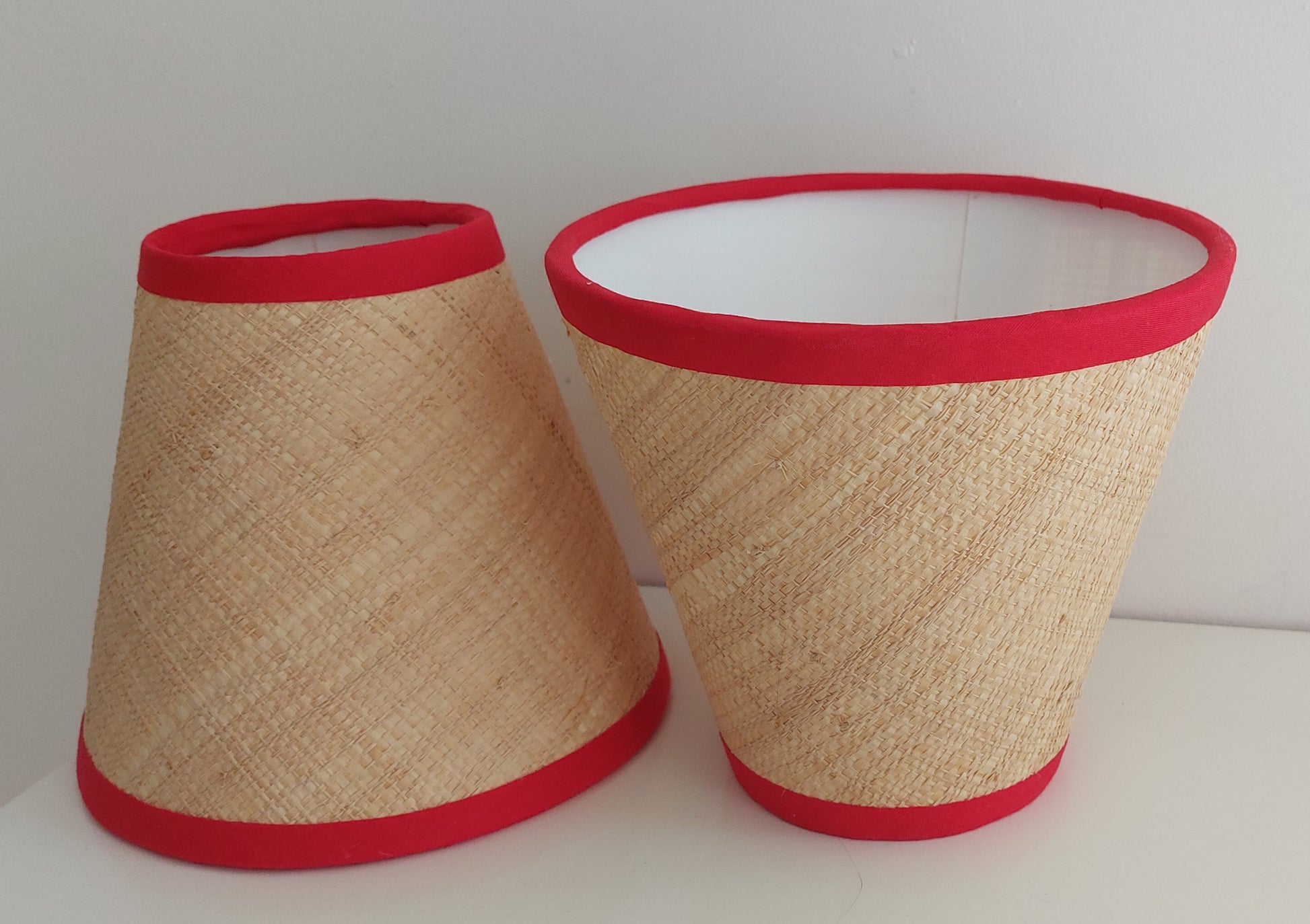 Candle clip lampshade raffia  bright red trim chandelier lamp shades
