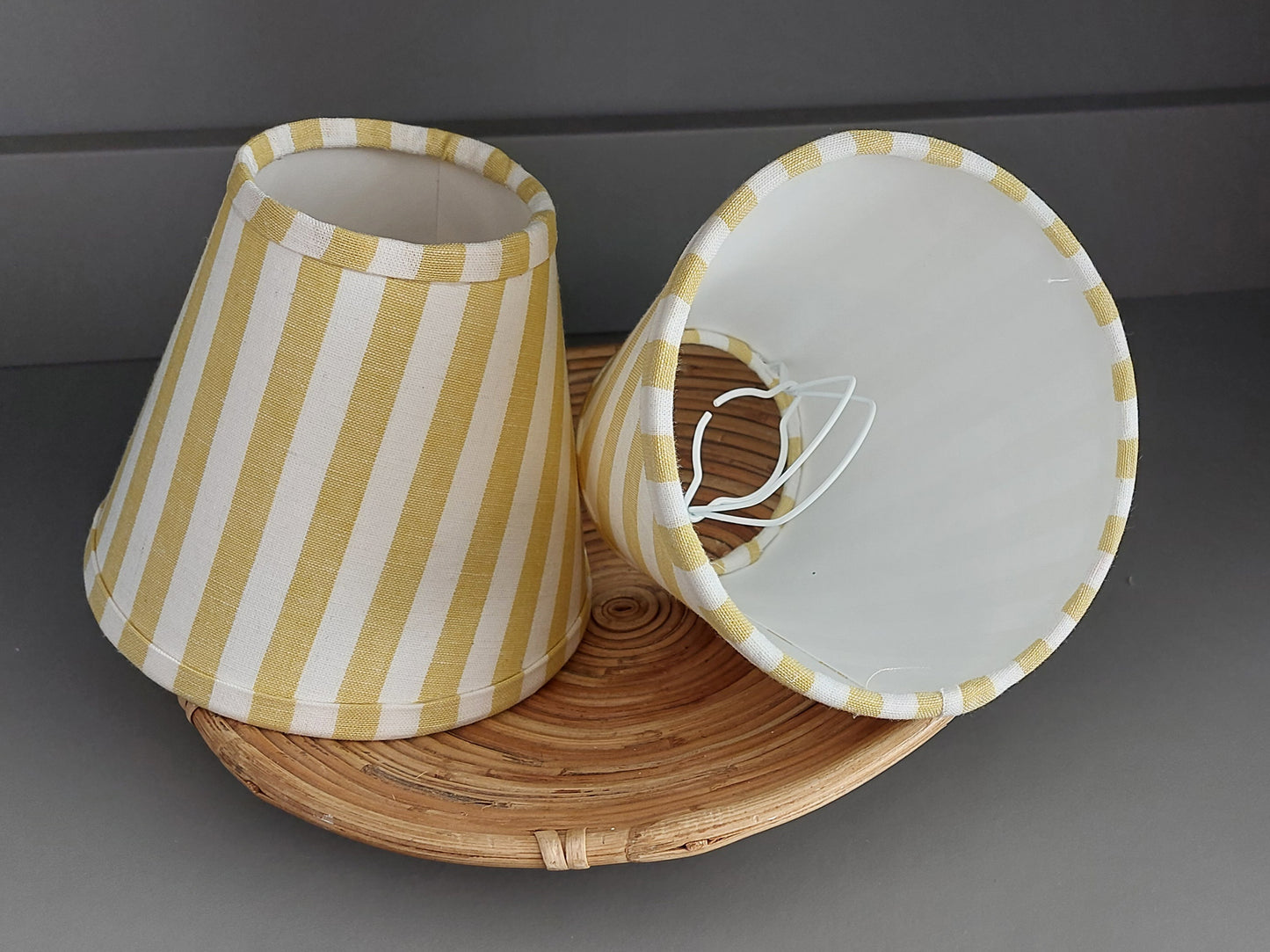Yellow stripes Candle Clip Lampshade with trim