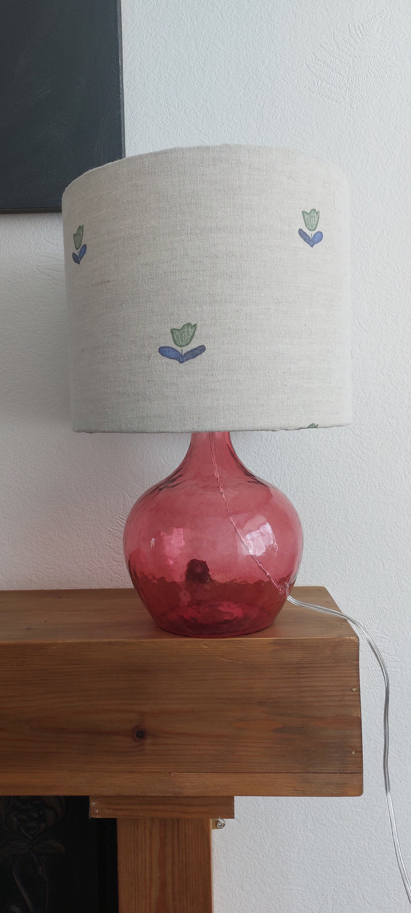Vintage Linen blue tapered or drum lampshade