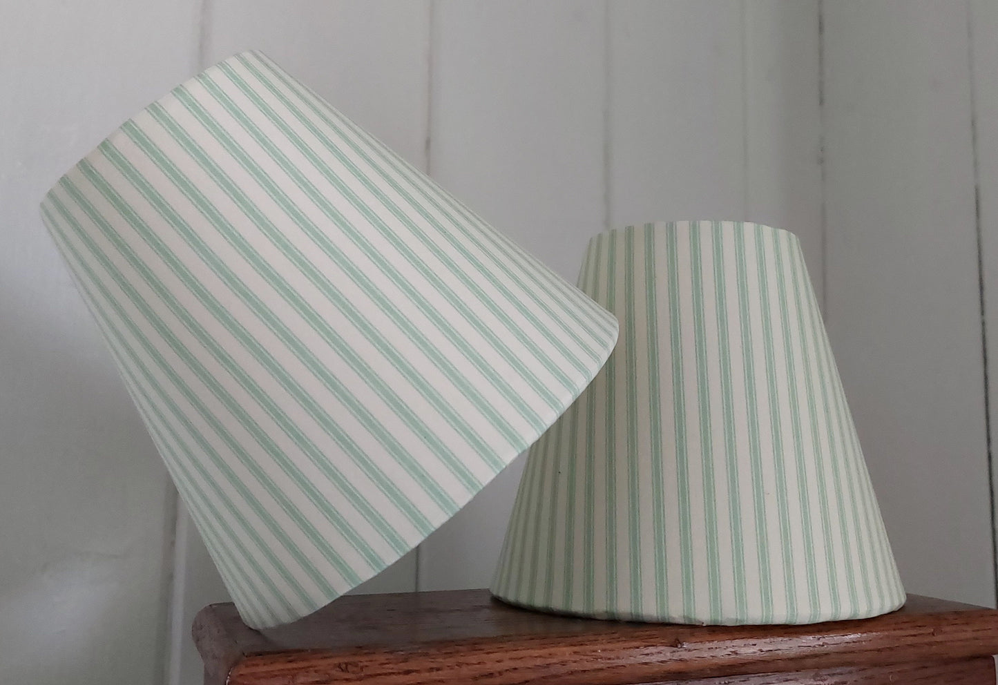 Linen green Ticking Stipes Candle Clip Lampshade