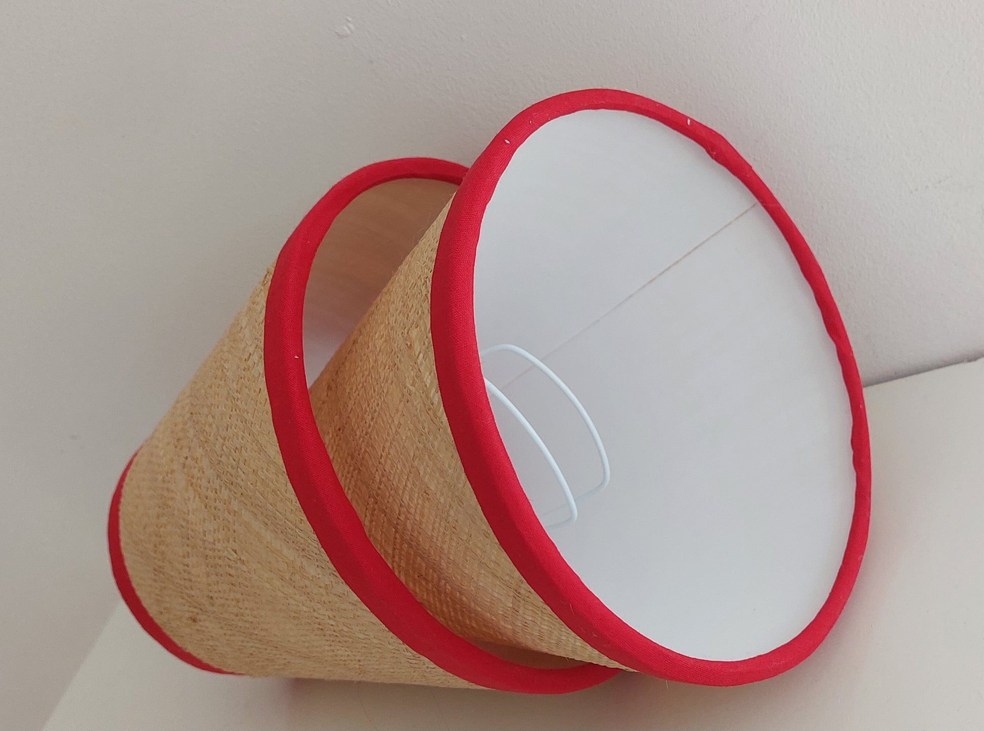 Candle clip lampshade raffia  bright red trim chandelier lamp shades