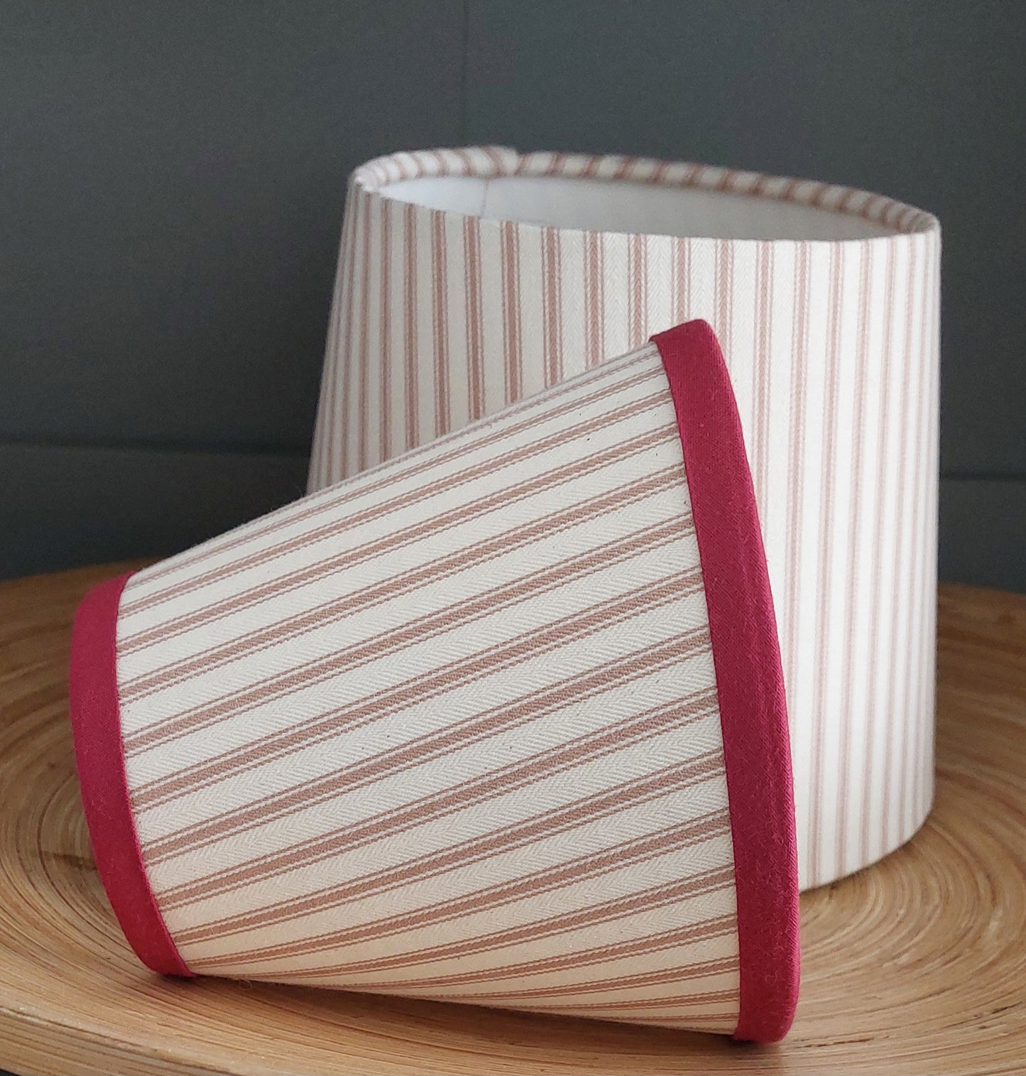 Ian Mankin candle clip lampshade beige with red trim