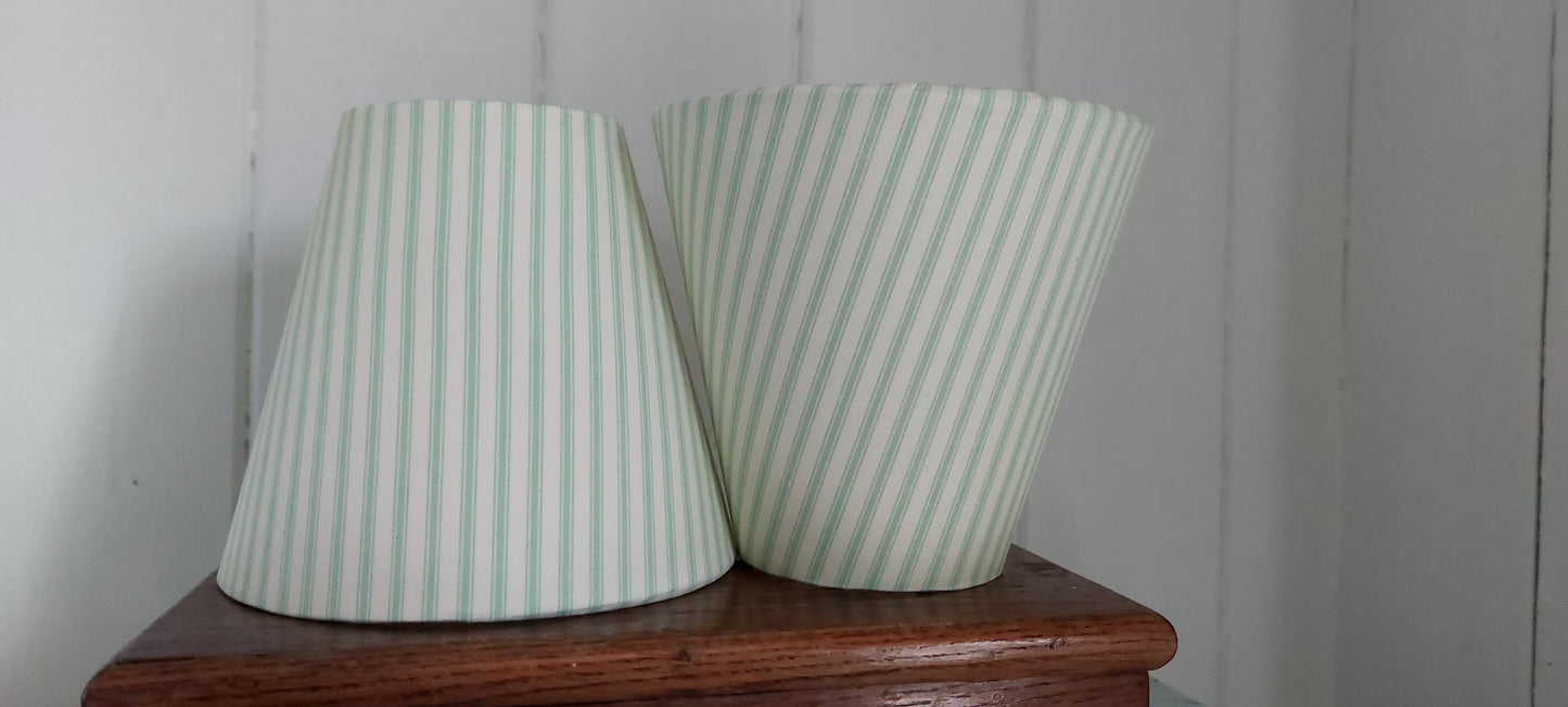 Linen green Ticking Stipes Candle Clip Lampshade