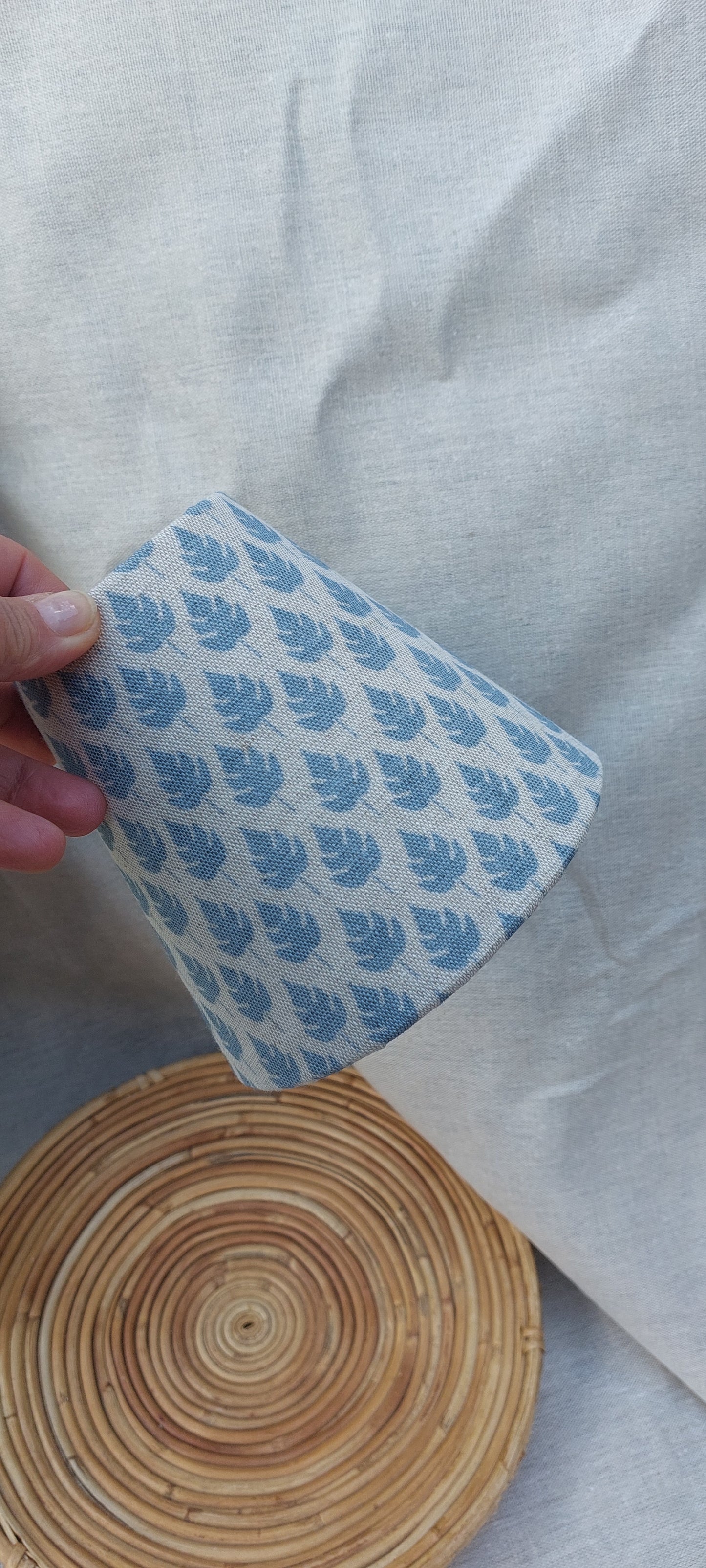 Pure Linen Blue Leaf Oatmeal Candle Clip Lampshade for Wall Lights Chandeliers
