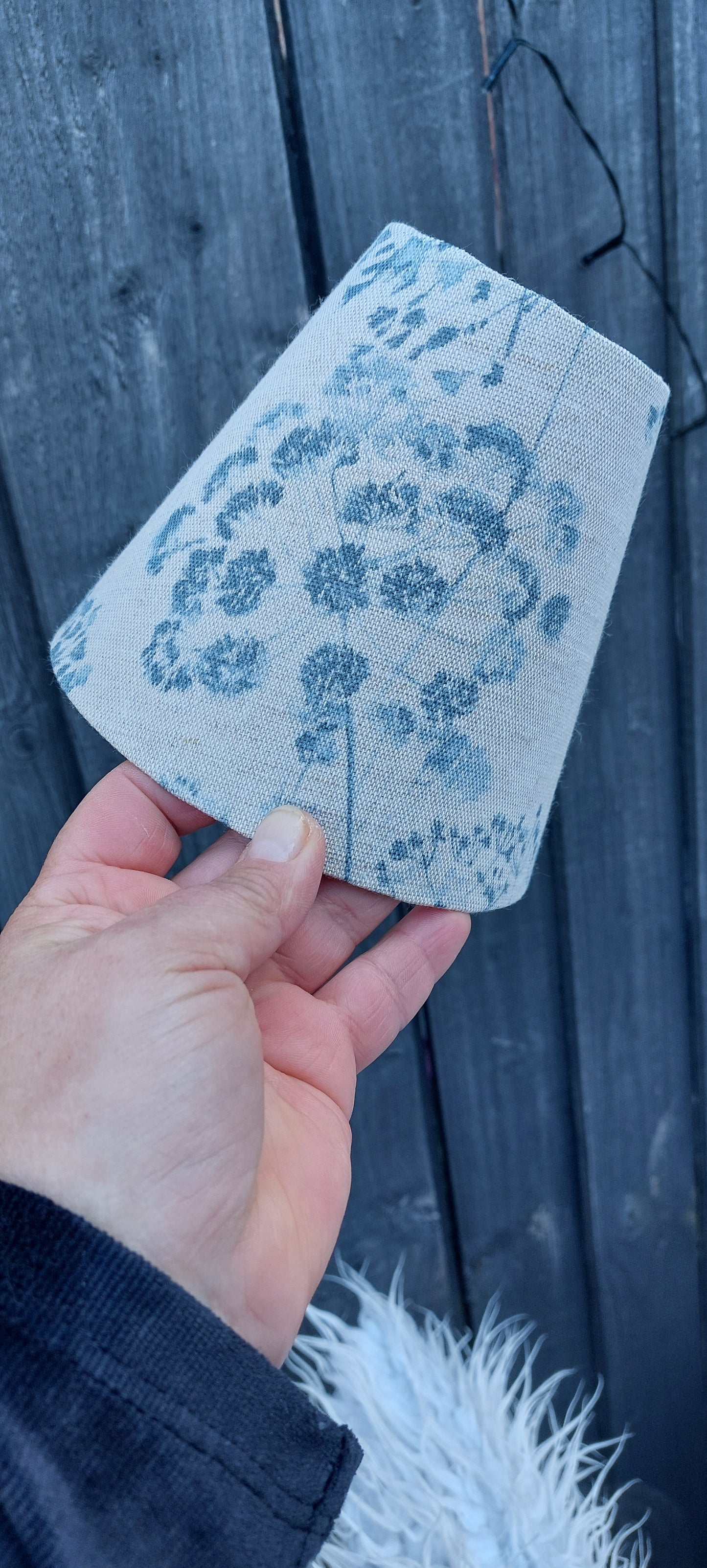 Hedgerow blue linen handmade candle clip lampshade