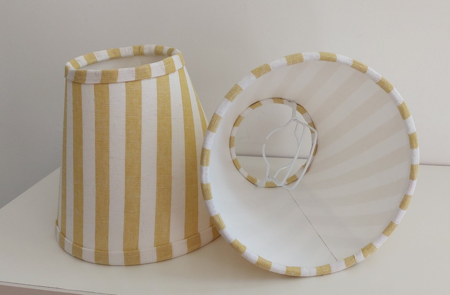 Yellow stripes Candle Clip Lampshade with trim