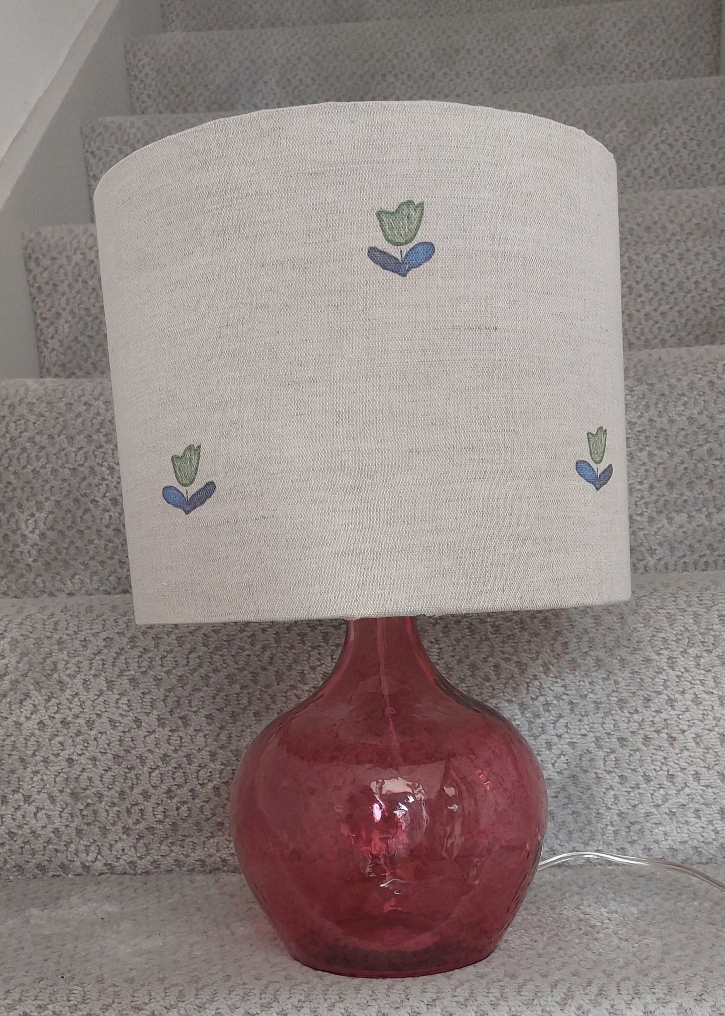 Vintage Linen blue tapered or drum lampshade