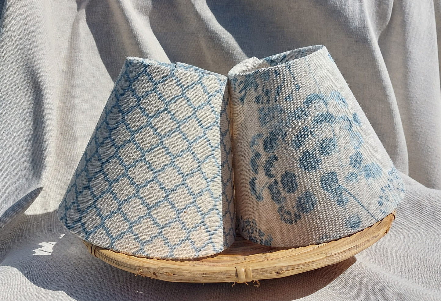 Hedgerow blue linen handmade candle clip lampshade