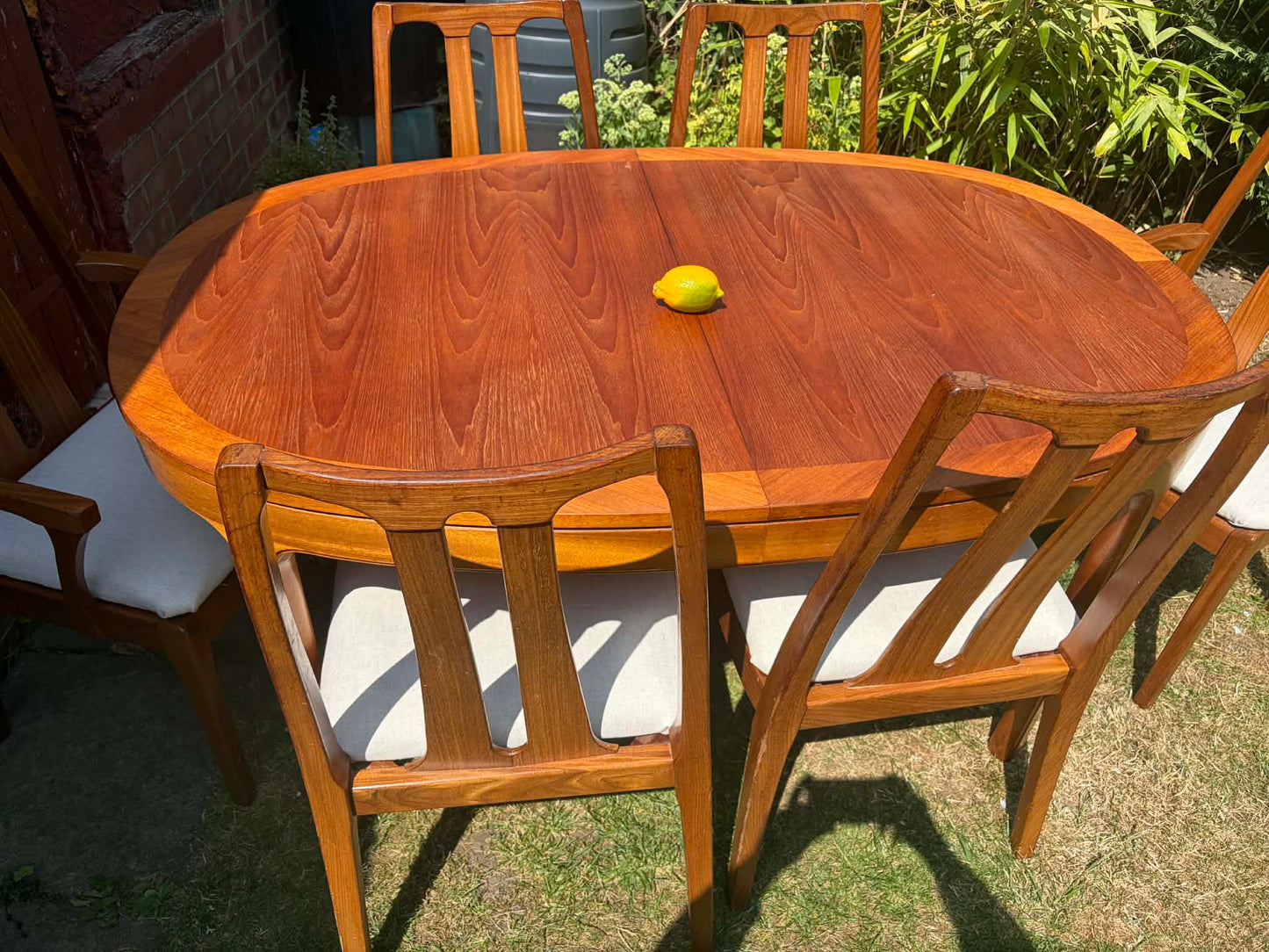 Nathan dining table with 6 chairs extending MCM Teak wood