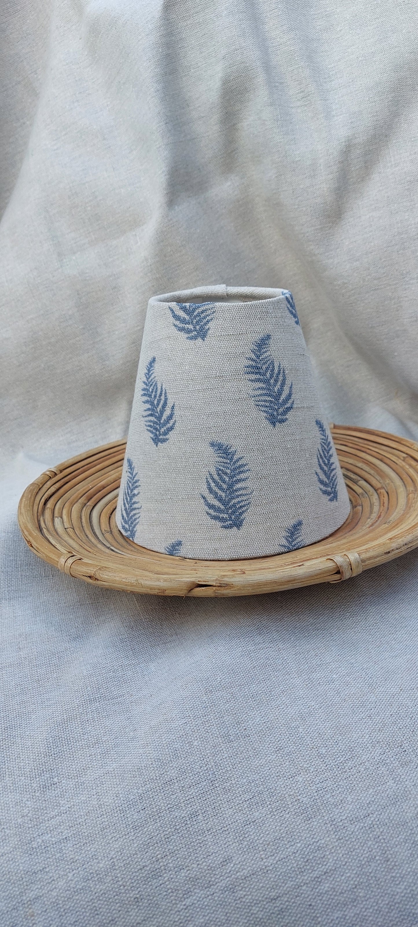 Blue fern linen lampshade candle clip scone