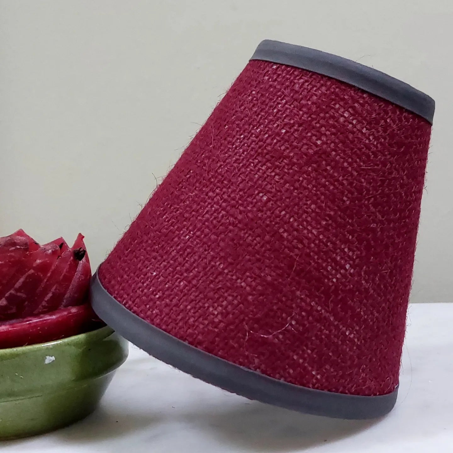 Burgundy Hessian Candle Clip Lampshade with trim color choice