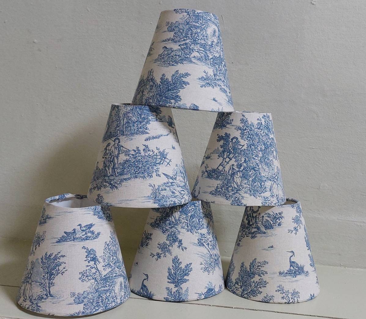 French Toile lamp shade blue red green