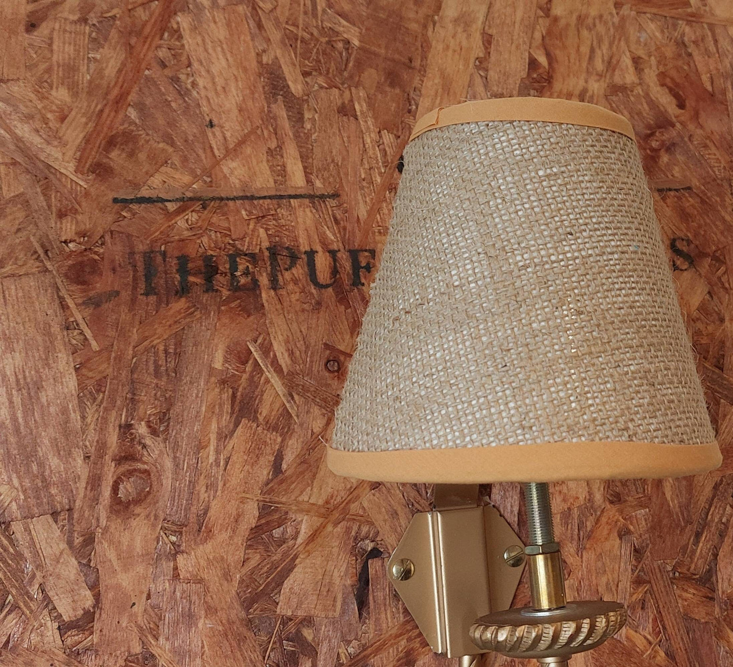 Hessian Candle Clip Lampshade with yellow trim