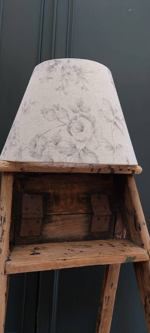 Grey Vintage Roses Linen Handmade Lampshade Tapered/ Drum