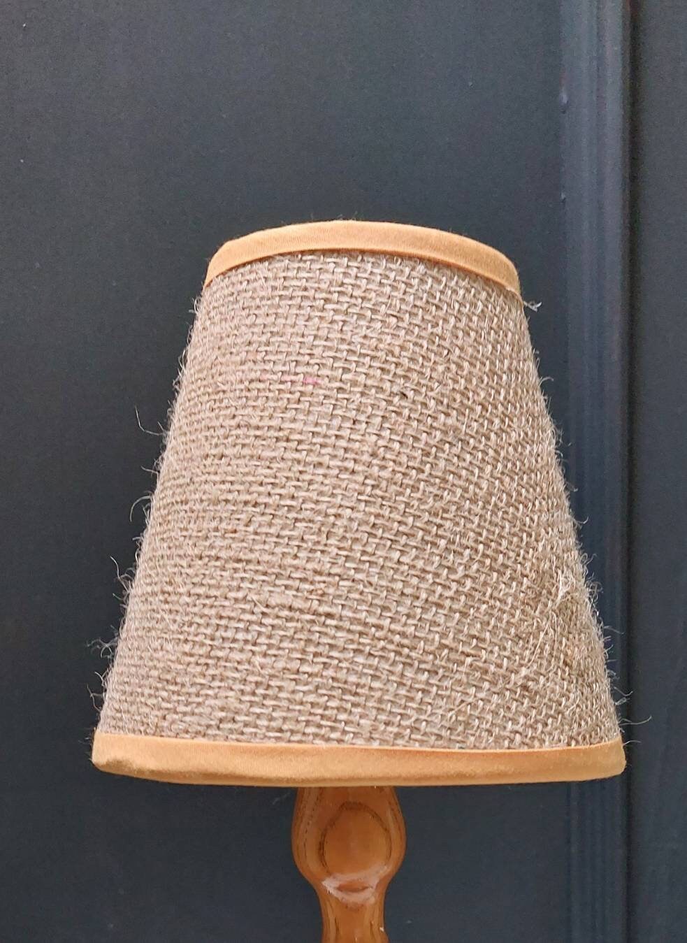 Hessian Candle Clip Lampshade with yellow trim