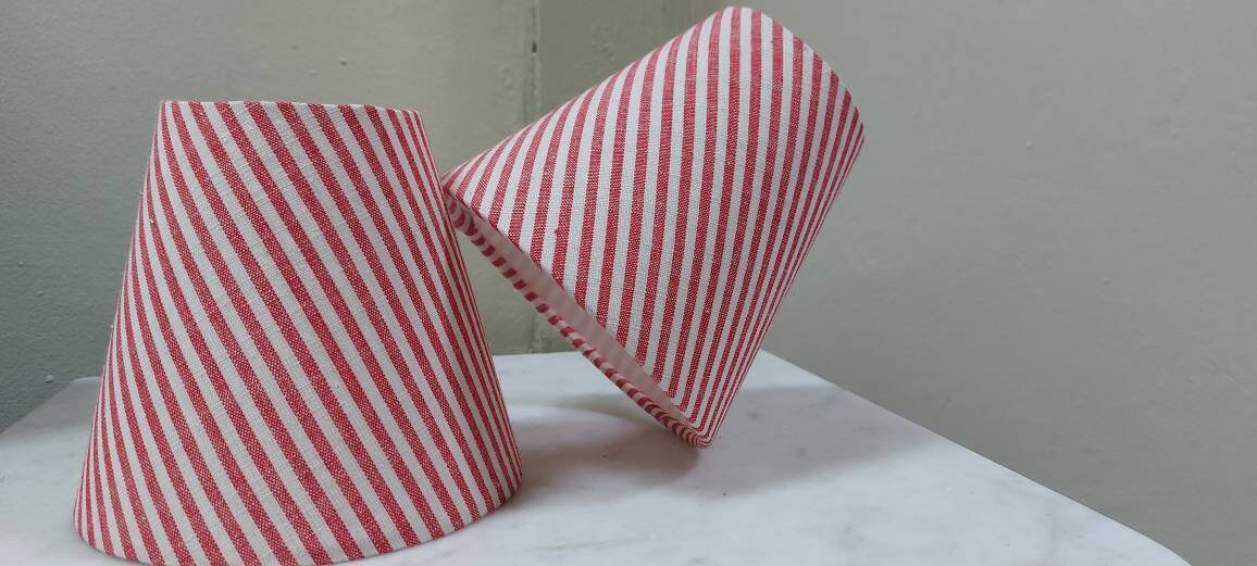 Linen Red Rasberry Ticking Stipes Candle Clip Lampshade