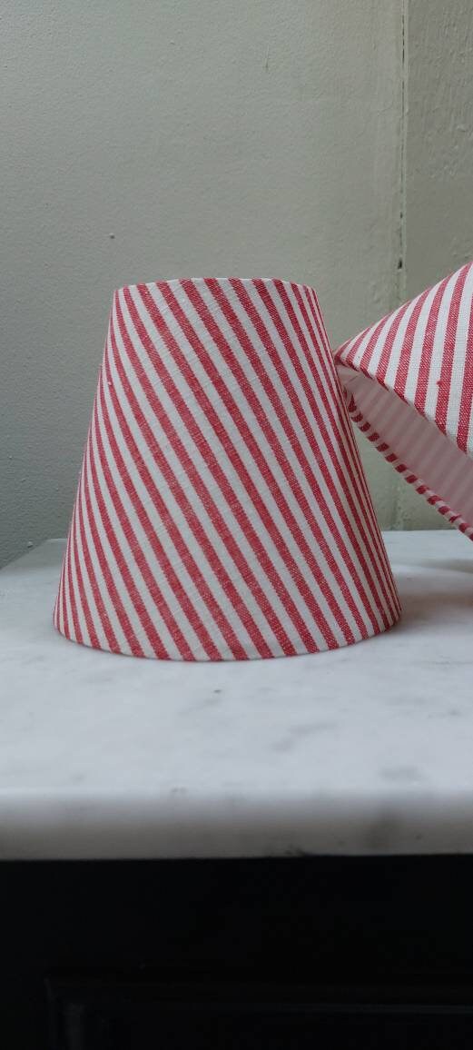 Linen Red Rasberry Ticking Stipes Candle Clip Lampshade