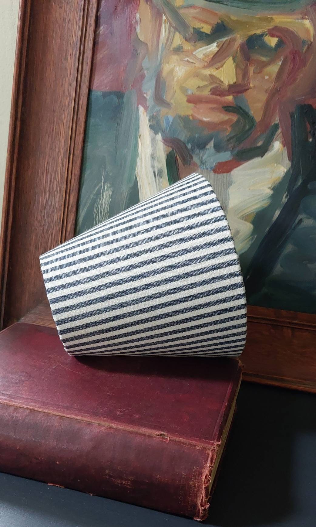 Linen Blue Ticking Stipes Candle Clip Lampshade