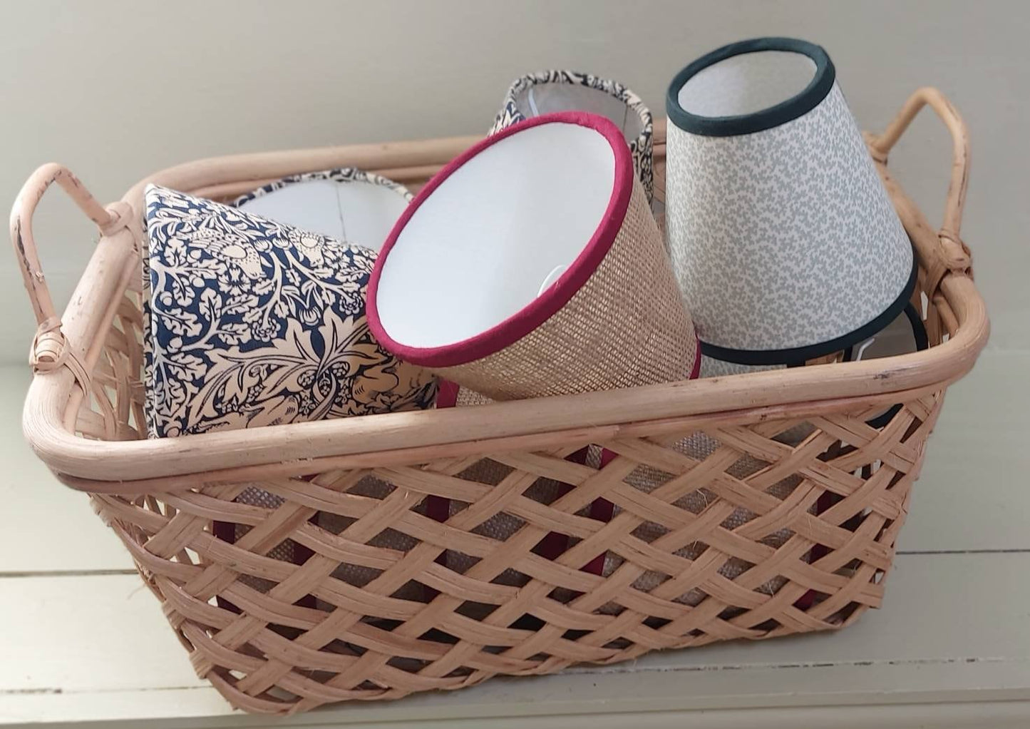 Hessian Candle Clip Lampshade with pink trim