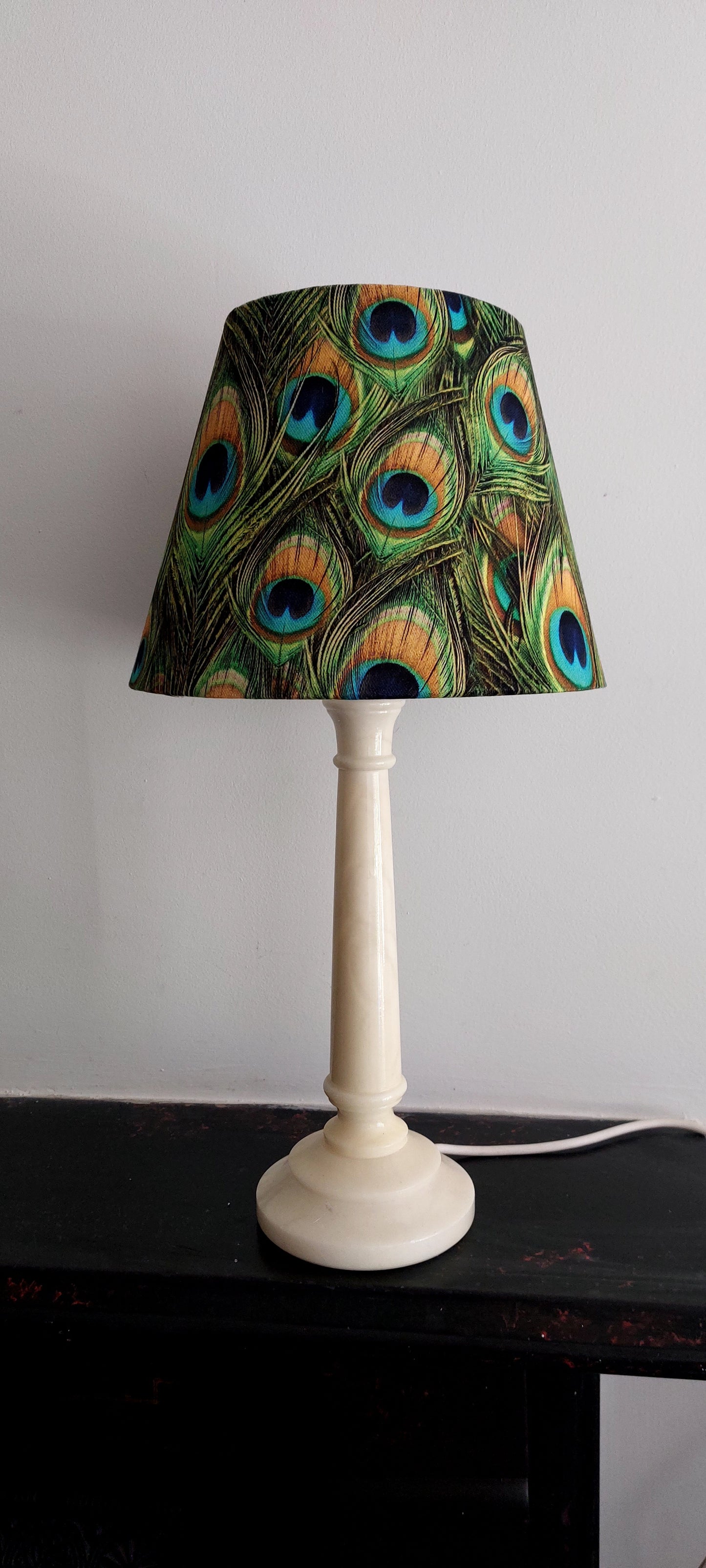 Peacock feather gold green lamp shade