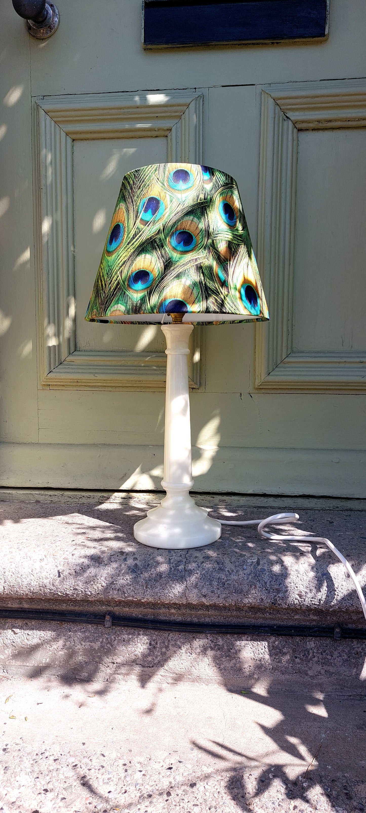 Peacock feather gold green lamp shade